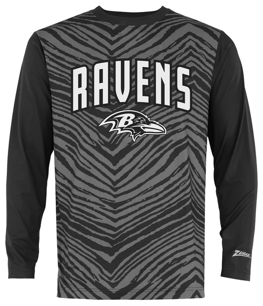 Zubaz NFL Men's Zebra Fade Black Tonal Long Sleeve T-Shirt, Baltimore Ravens