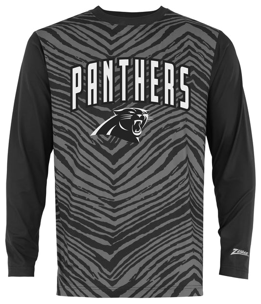 Zubaz NFL Men's Zebra Fade Black Tonal Long Sleeve T-Shirt, Carolina Panthers