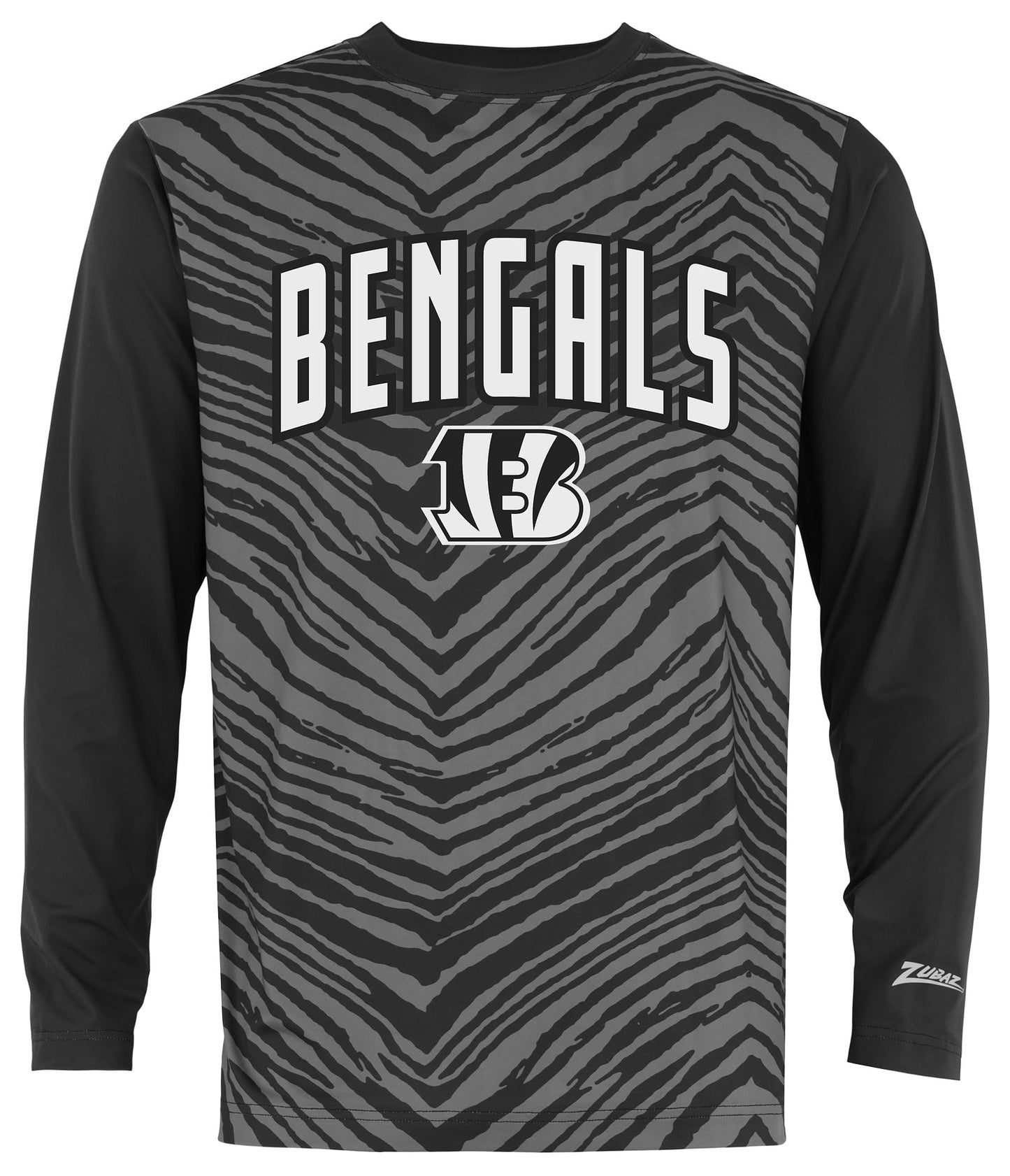 Zubaz NFL Men's Zebra Fade Black Tonal Long Sleeve T-Shirt, Cincinnati Bengals