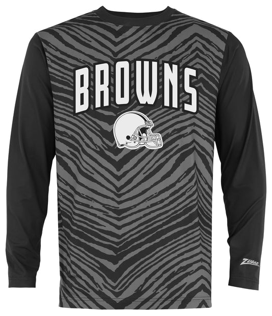 Zubaz NFL Men's Zebra Fade Black Tonal Long Sleeve T-Shirt, Cleveland Browns