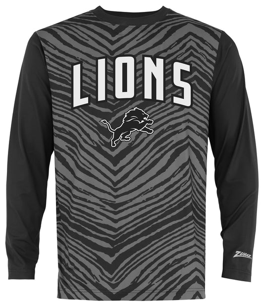 Zubaz NFL Men's Zebra Fade Black Tonal Long Sleeve T-Shirt, Detroit Lions