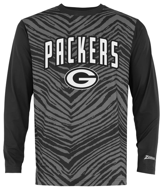 Zubaz NFL Men's Zebra Fade Black Tonal Long Sleeve T-Shirt, Green Bay Packers