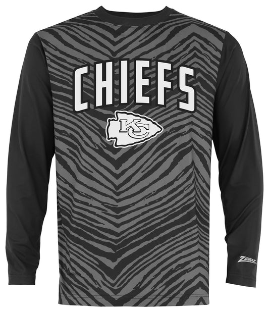 Zubaz NFL Men's Zebra Fade Black Tonal Long Sleeve T-Shirt, Kansas City Chiefs