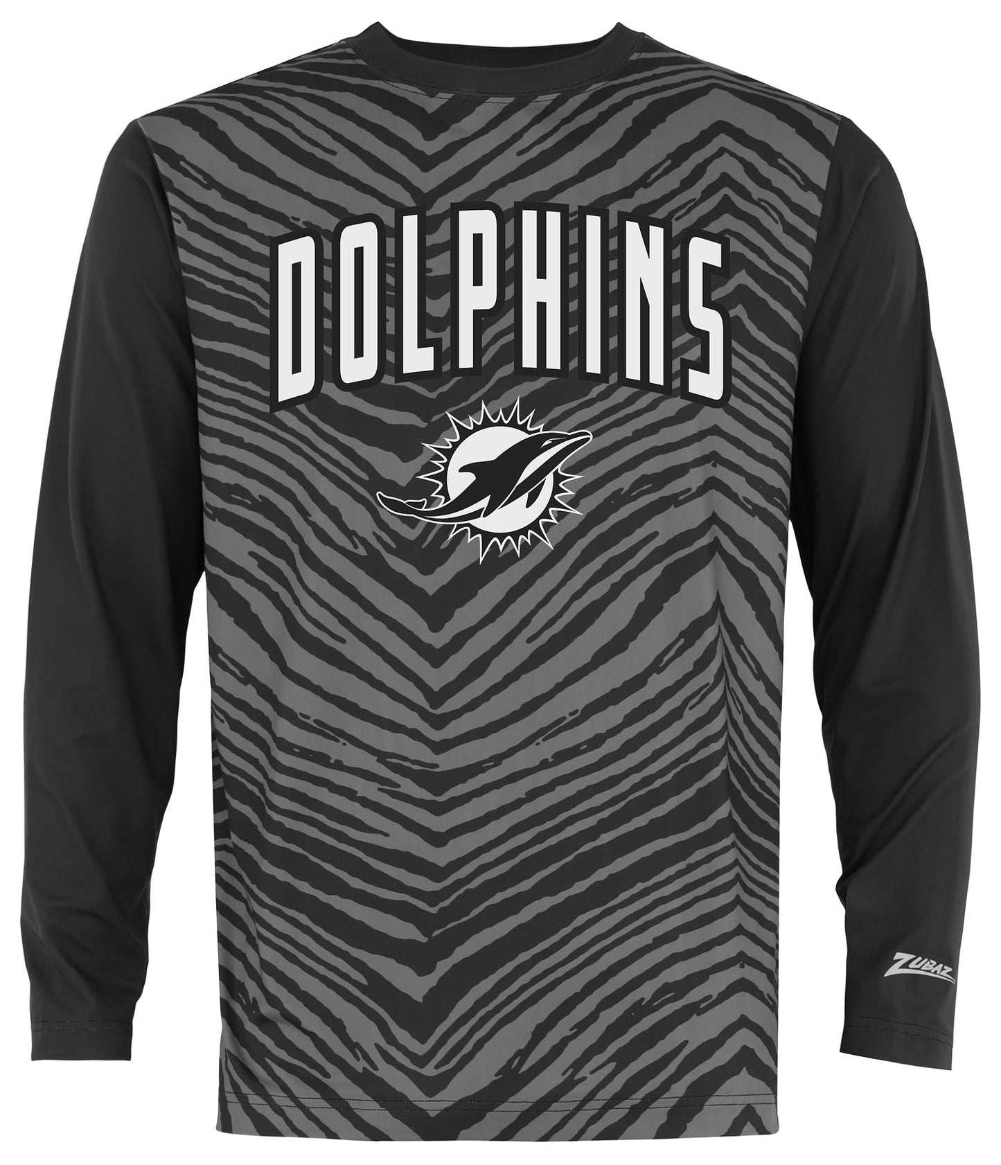 Zubaz NFL Men's Zebra Fade Black Tonal Long Sleeve T-Shirt, Miami Dolphins