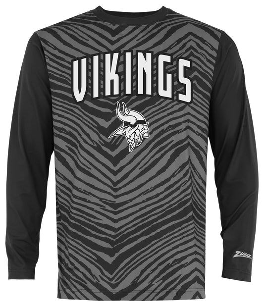Zubaz NFL Men's Zebra Fade Black Tonal Long Sleeve T-Shirt, Minnesota Vikings