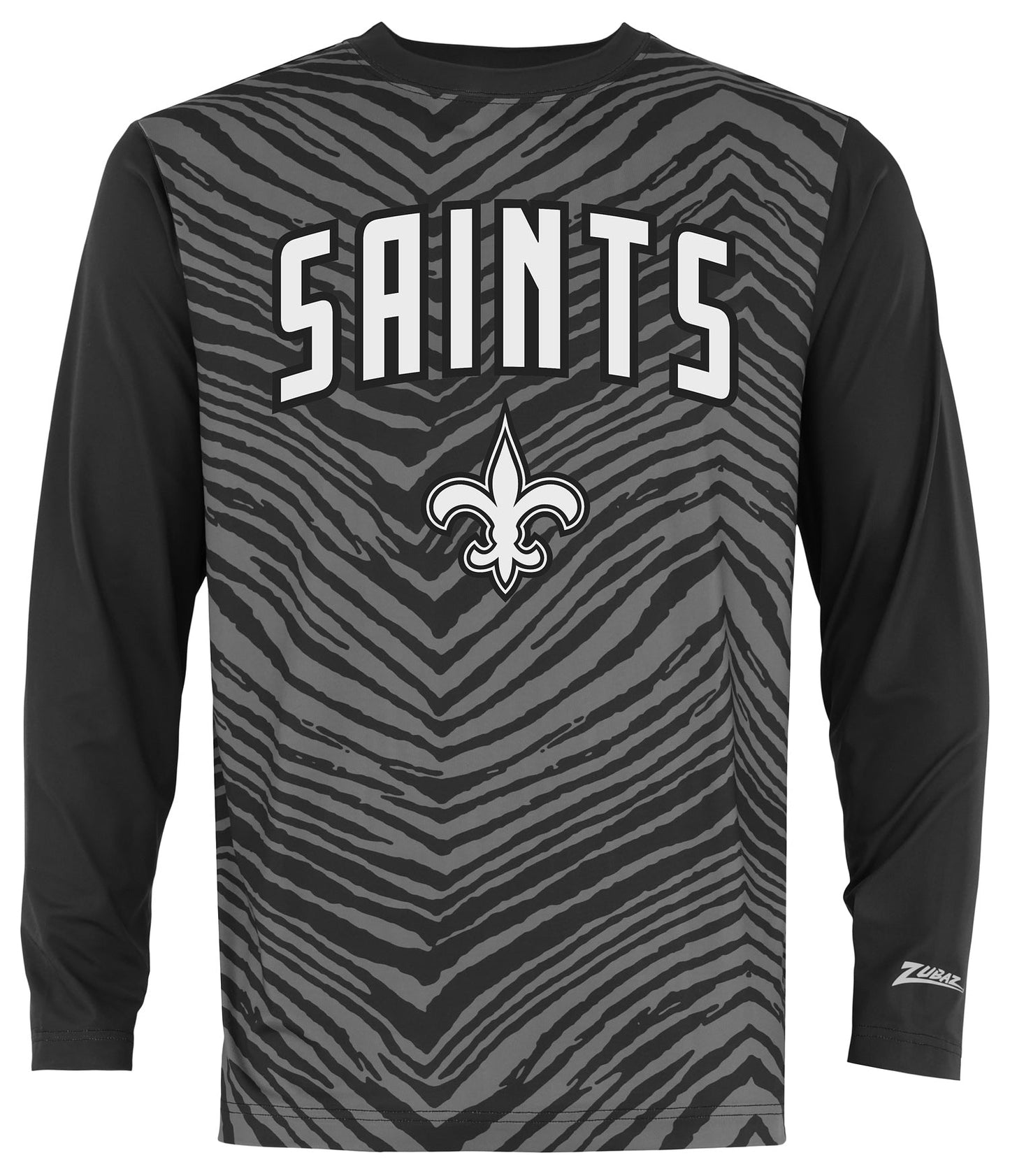 Zubaz NFL Men's Zebra Fade Black Tonal Long Sleeve T-Shirt, New Orleans Saints