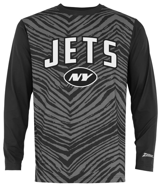 Zubaz NFL Men's Zebra Fade Black Tonal Long Sleeve T-Shirt, New York Jets