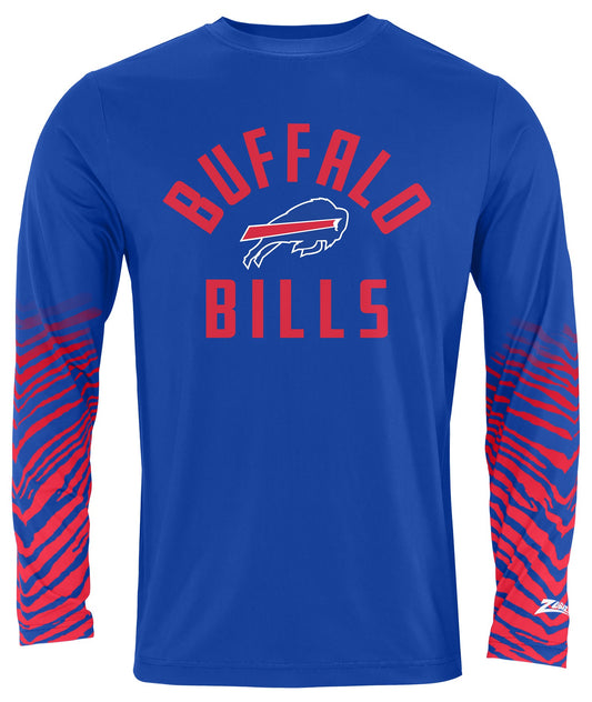 Zubaz NFL Men's Team Color Zebra Fade Sleeves Long Sleeve T-Shirt, Buffalo Bills