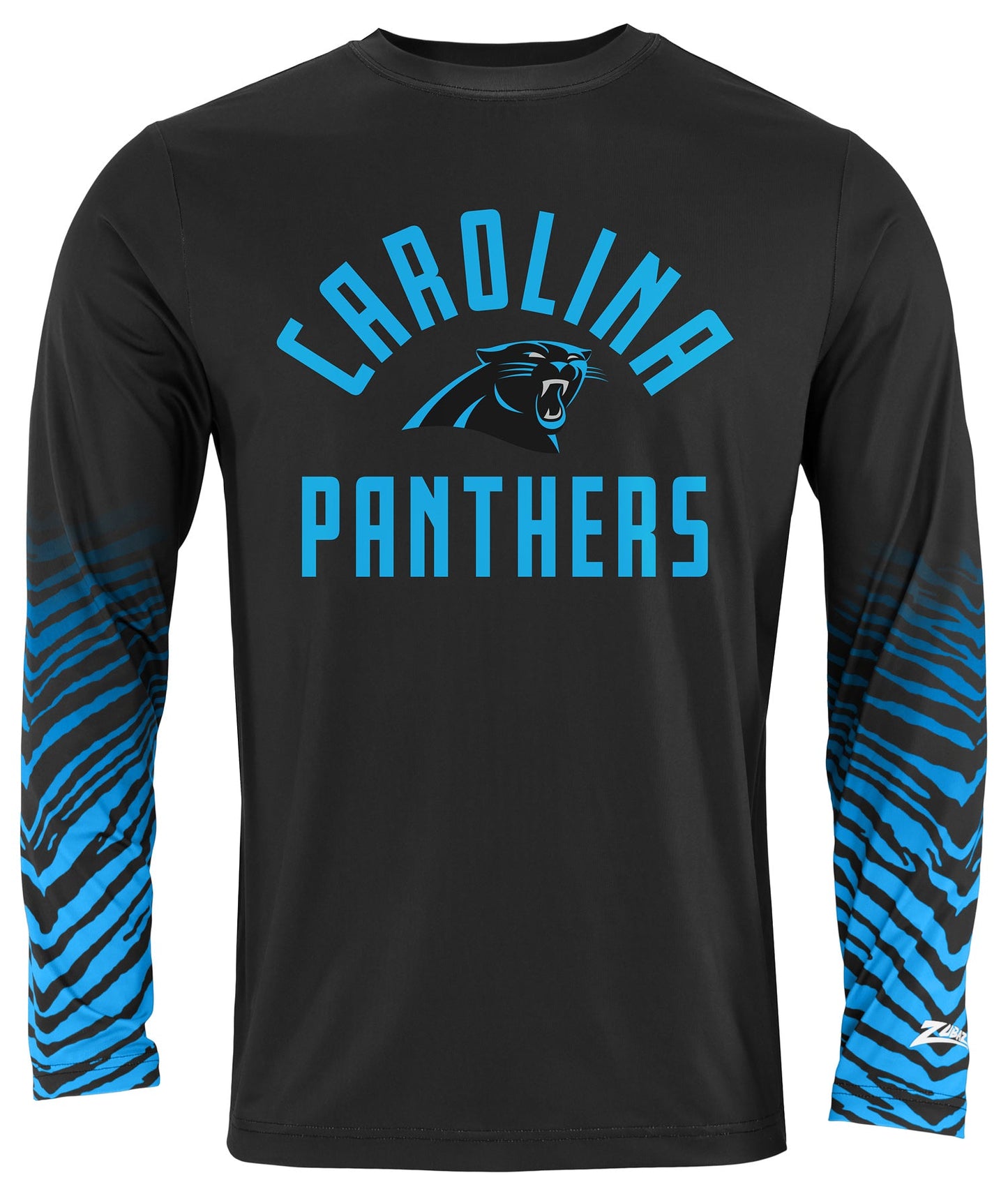 Zubaz NFL Men's Team Color Zebra Fade Sleeves Long Sleeve T-Shirt, Carolina Panthers