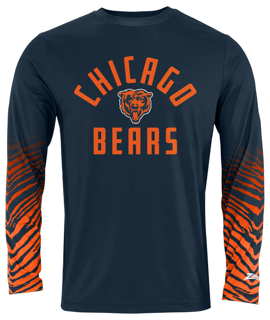Zubaz NFL Men's Team Color Zebra Fade Sleeves Long Sleeve T-Shirt, Chicago Bears