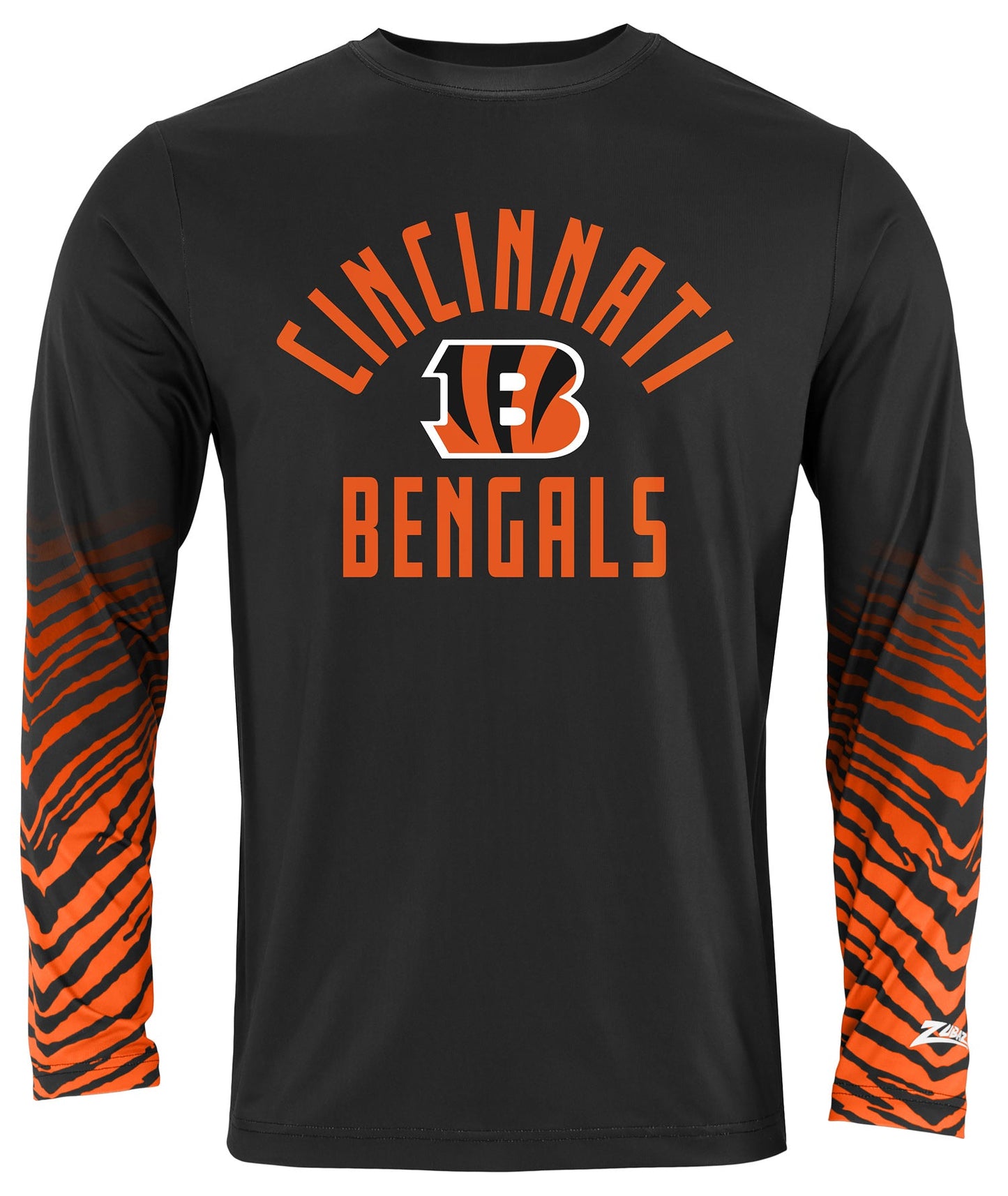 Zubaz NFL Men's Team Color Zebra Fade Sleeves Long Sleeve T-Shirt, Cincinnati Bengals