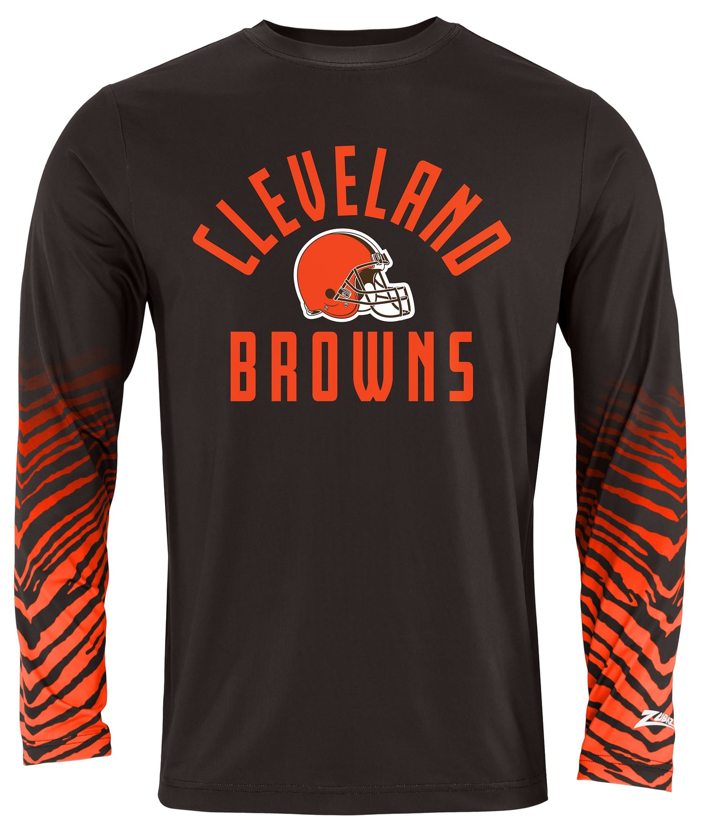 Zubaz NFL Men's Team Color Zebra Fade Sleeves Long Sleeve T-Shirt, Cleveland Browns