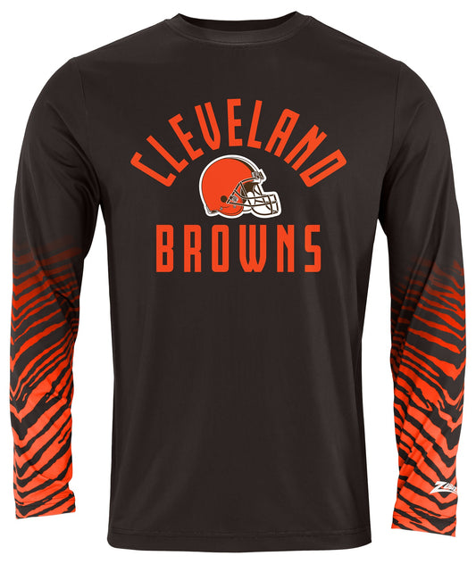 Zubaz NFL Men's Team Color Zebra Fade Sleeves Long Sleeve T-Shirt, Cleveland Browns