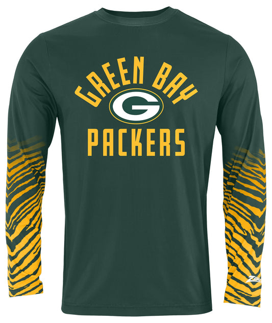 Zubaz NFL Men's Team Color Zebra Fade Sleeves Long Sleeve T-Shirt, Green Bay Packers