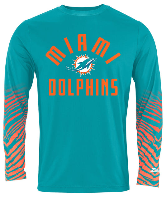 Zubaz NFL Men's Team Color Zebra Fade Sleeves Long Sleeve T-Shirt, Miami Dolphins
