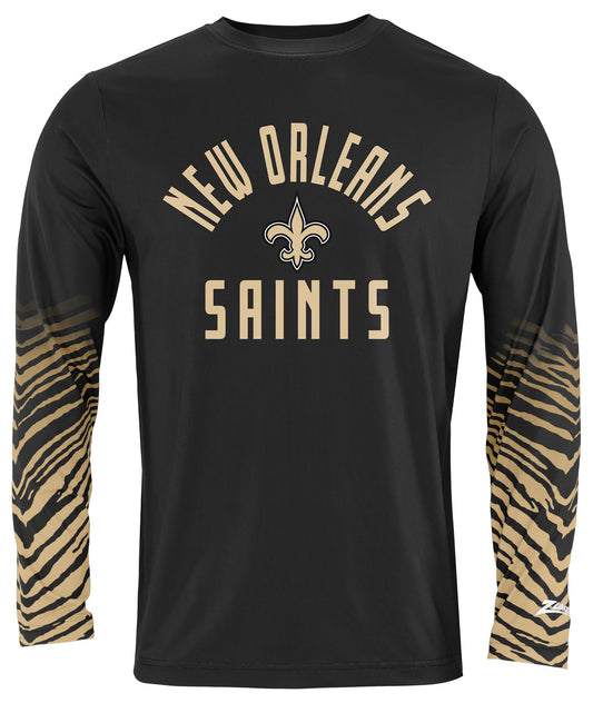 Zubaz NFL Men's Team Color Zebra Fade Sleeves Long Sleeve T-Shirt, New Orleans Saints