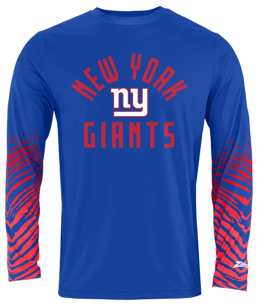 Zubaz NFL Men's Team Color Zebra Fade Sleeves Long Sleeve T-Shirt, New York Giants