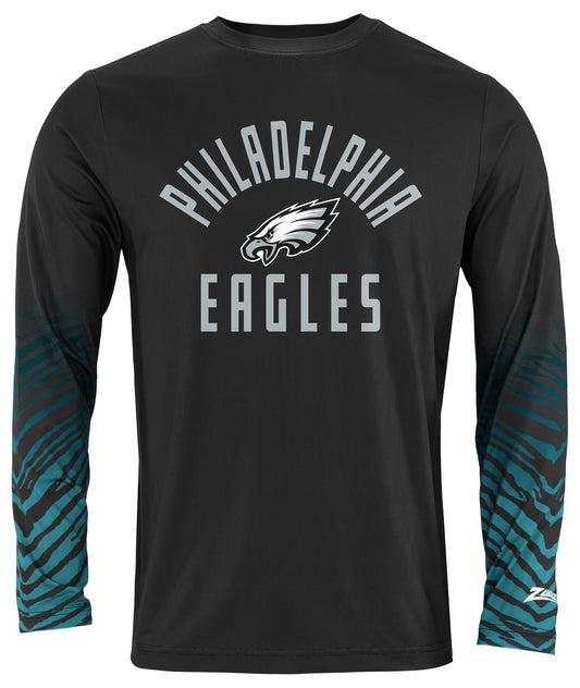Zubaz NFL Men's Team Color Zebra Fade Sleeves Long Sleeve T-Shirt, Philadelphia Eagles