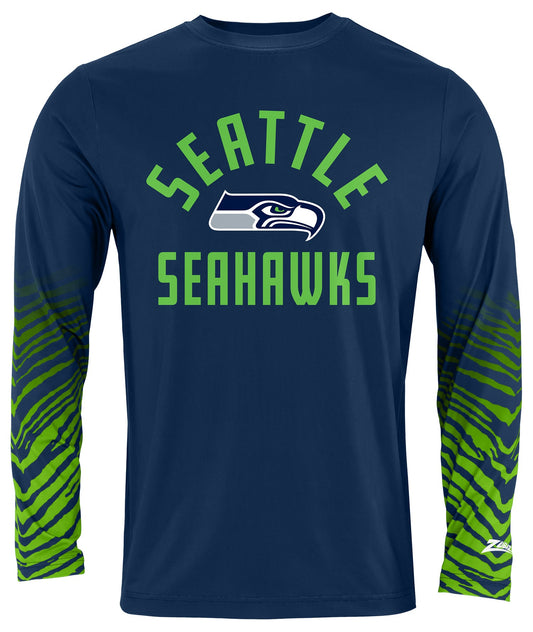 Zubaz NFL Men's Team Color Zebra Fade Sleeves Long Sleeve T-Shirt, Seattle Seahawks