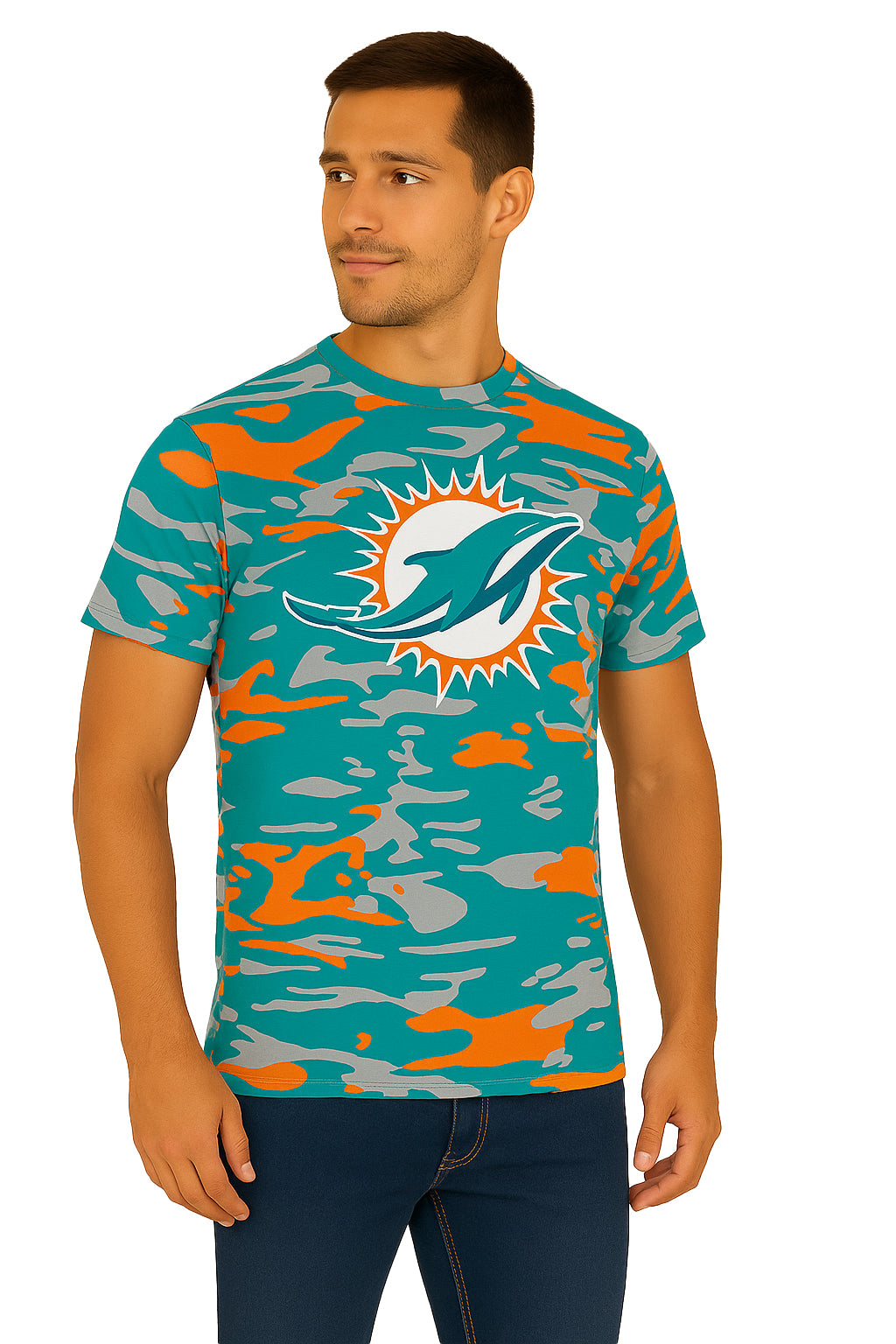 Zubaz NFL Men's Camo Alternate Color Short Sleeve T-Shirt, Miami Dolphins