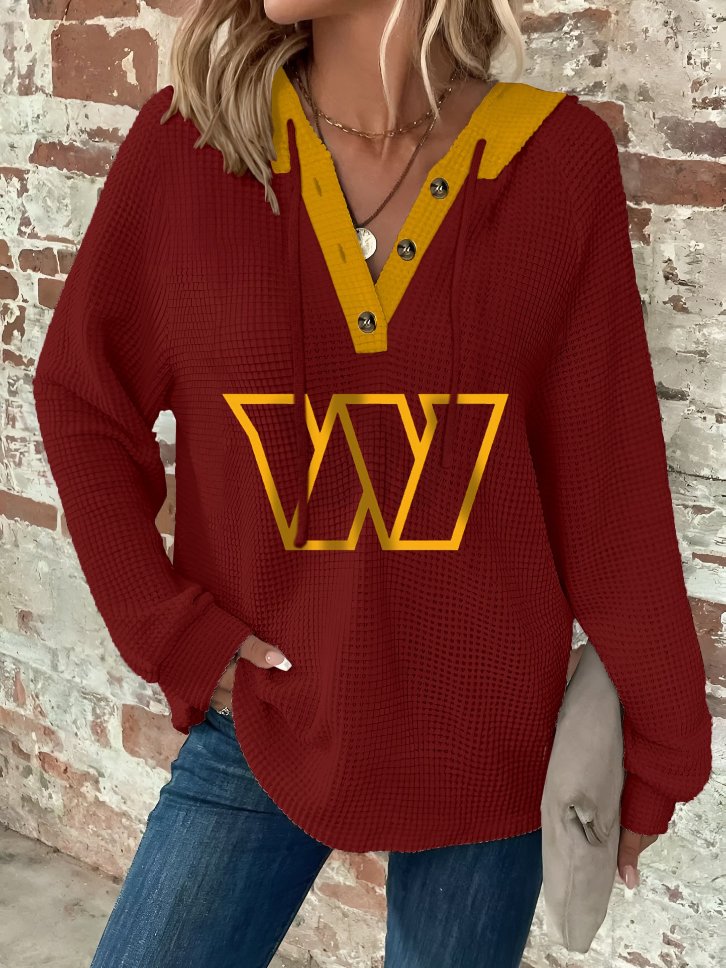 Half Button Raglan Sleeve Drawstring Hoodie