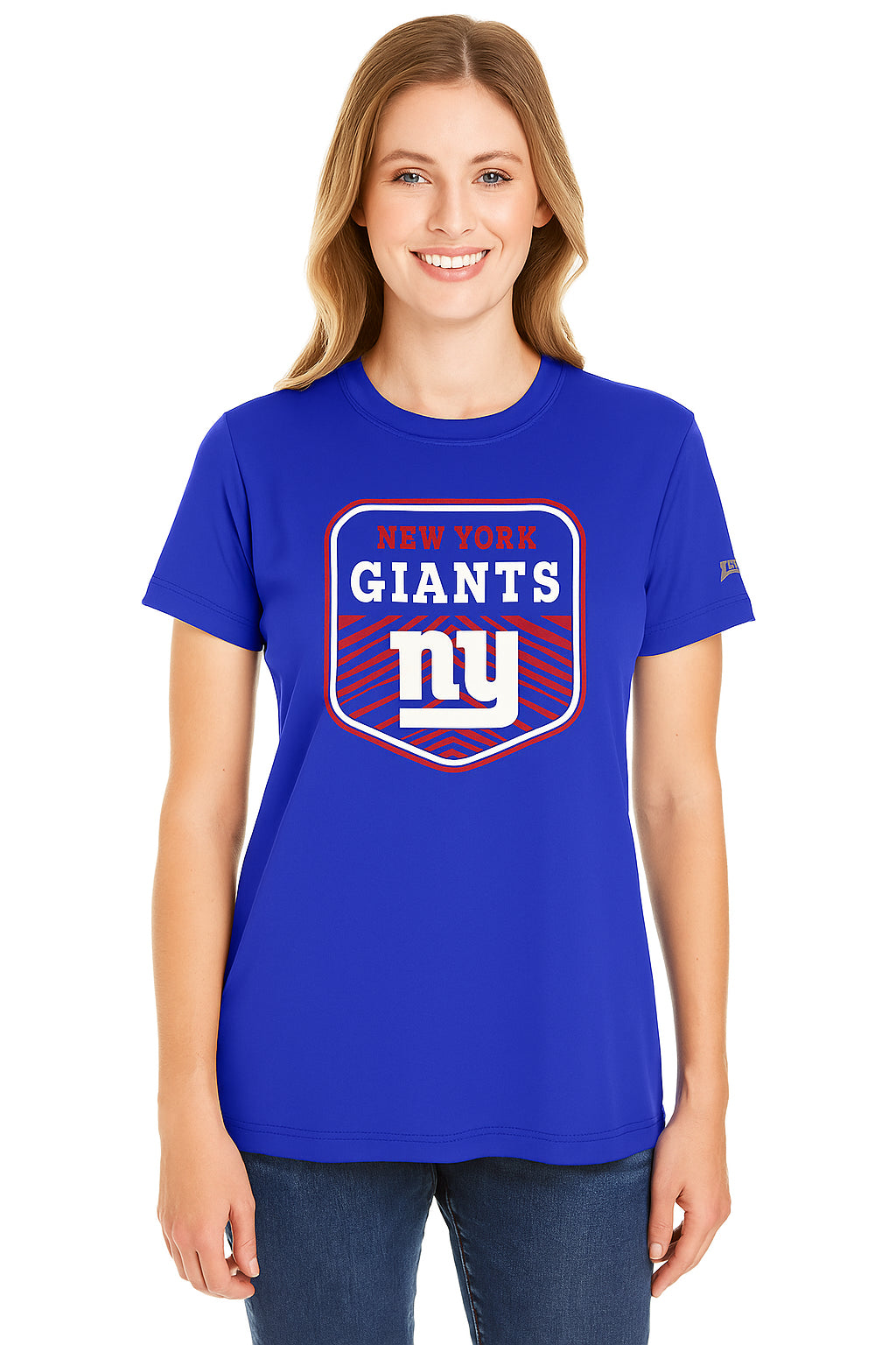 Zubaz NFL Women's Kicker Team Color Short Sleeve T-Shirt, New York Giants