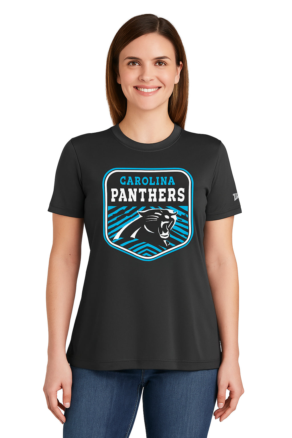 Zubaz NFL Women's Kicker Team Color Short Sleeve T-Shirt, Carolina Panthers