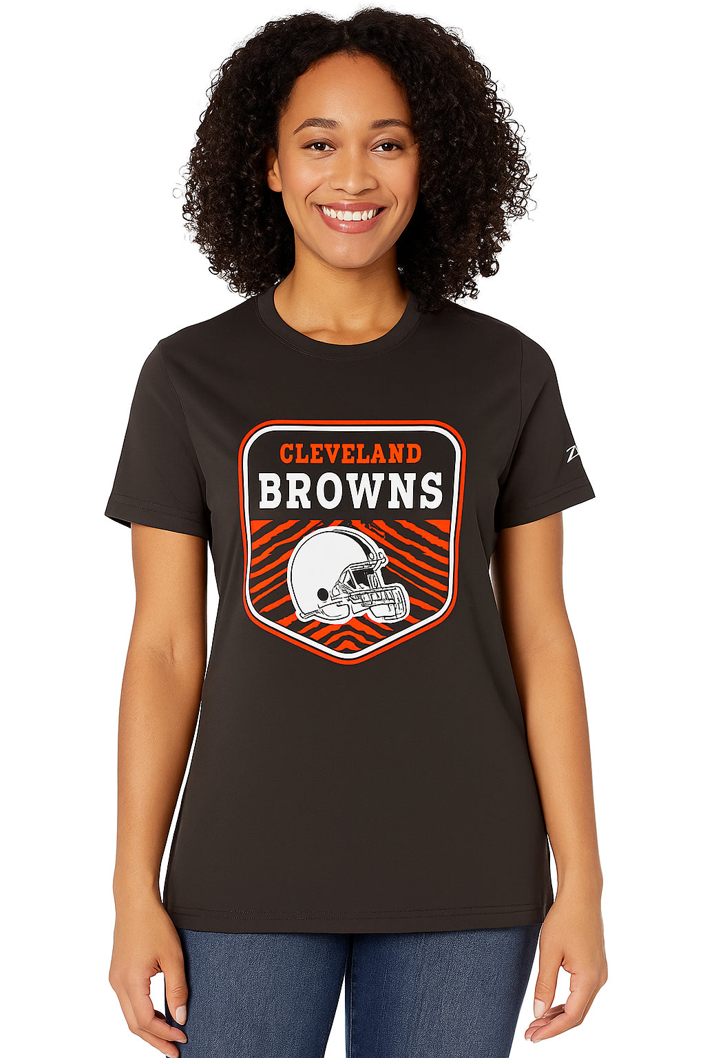 Zubaz NFL Women's Kicker Team Color Short Sleeve T-Shirt, Cleveland Browns