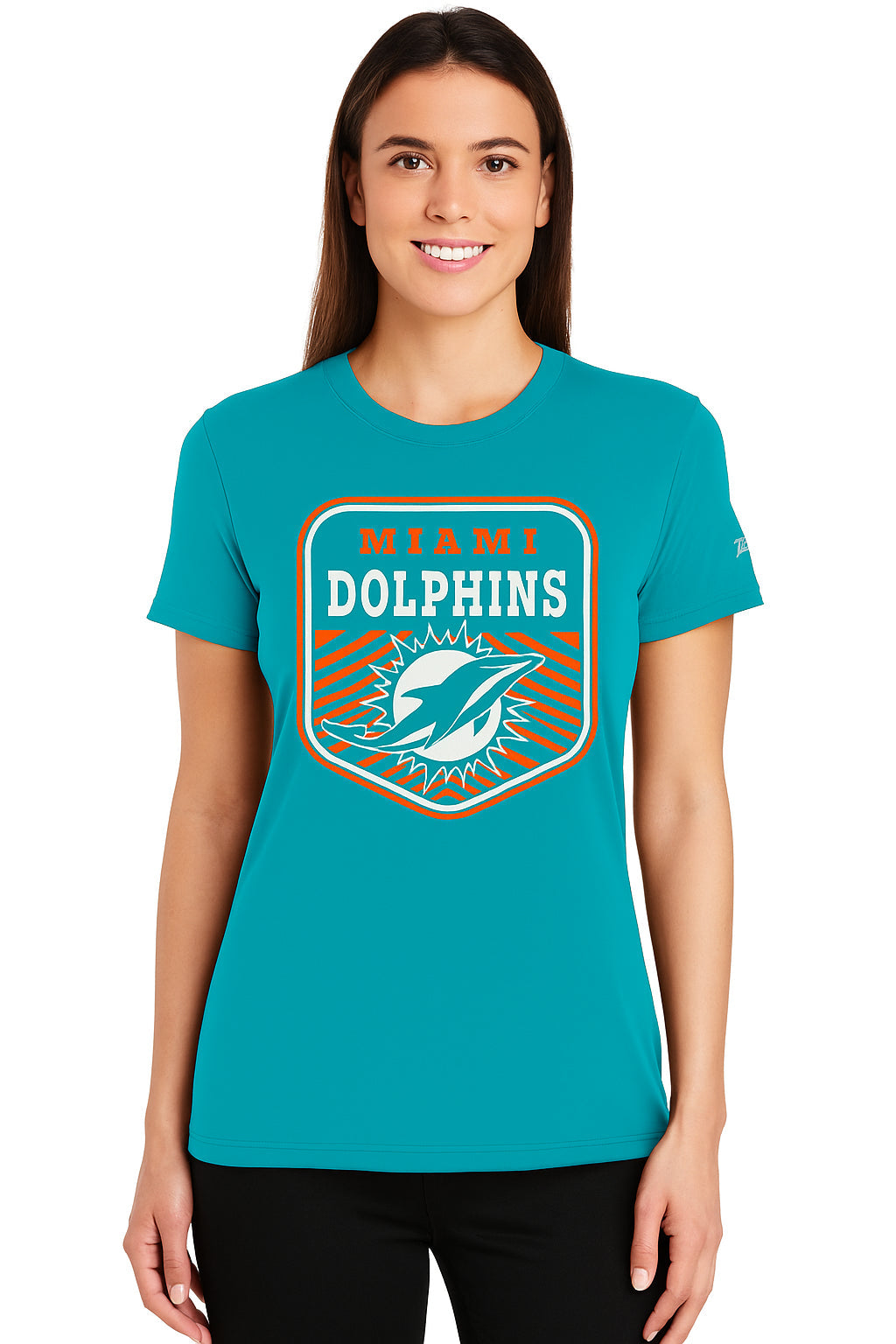 Zubaz NFL Women's Kicker Team Color Short Sleeve T-Shirt, Miami Dolphins