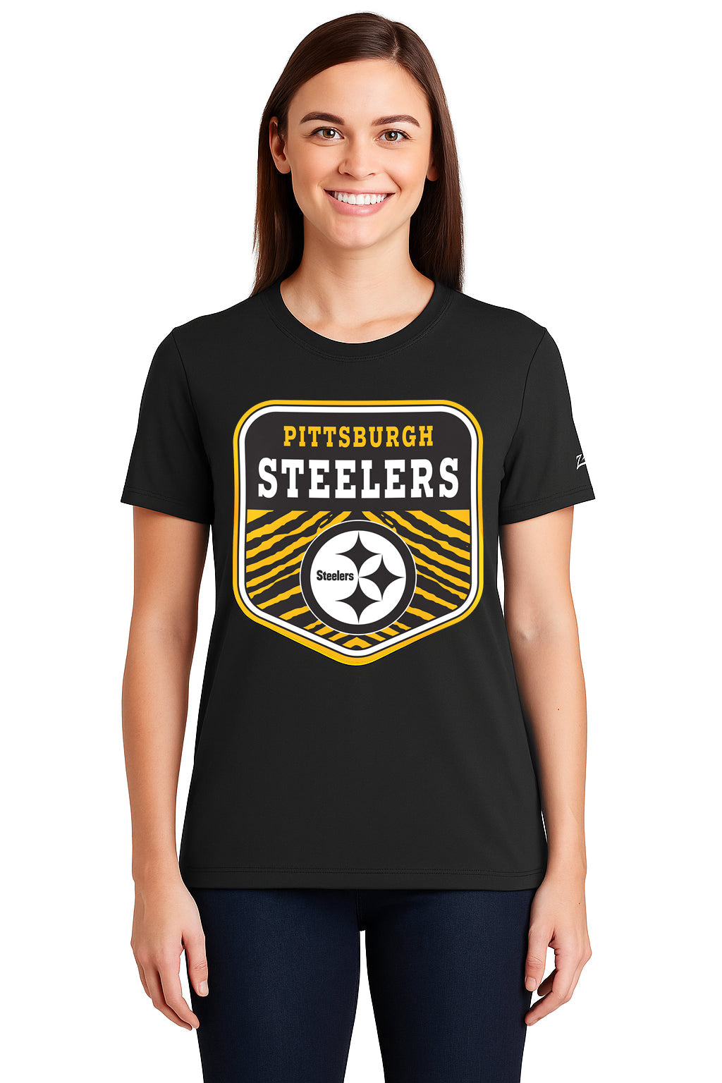 Zubaz NFL Women's Kicker Team Color Short Sleeve T-Shirt, Pittsburgh Steelers