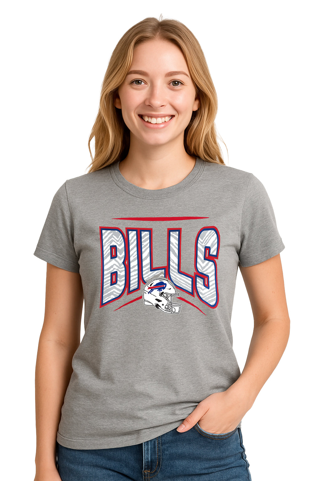 Zubaz NFL Women's Quarterback Heather Gray Color Short Sleeve T-Shirt, Buffalo Bills