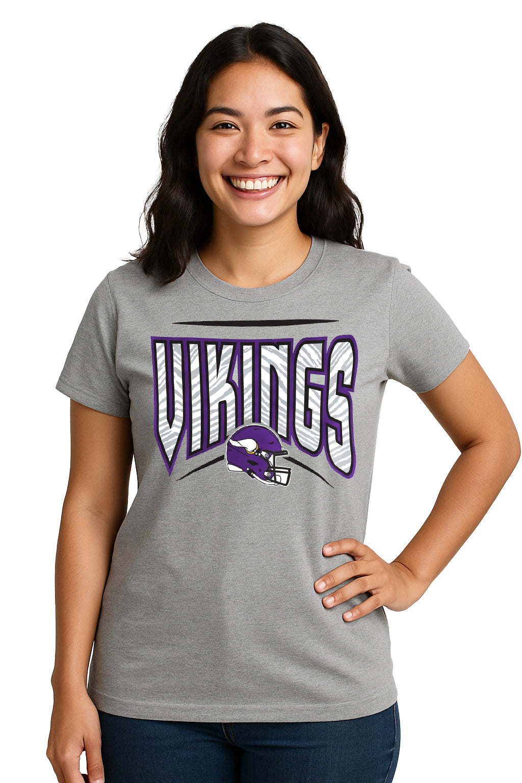 Zubaz NFL Women's Quarterback Heather Gray Color Short Sleeve T-Shirt, Minnesota Vikings