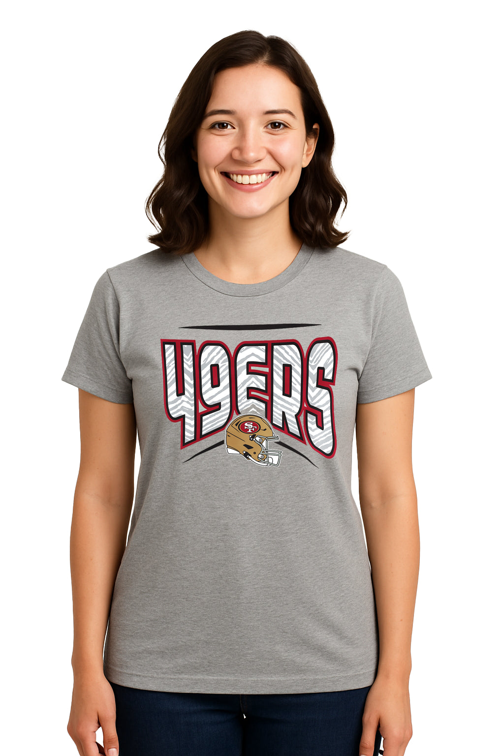 Zubaz NFL Women's Quarterback Heather Gray Color Short Sleeve T-Shirt, San Francisco 49ers