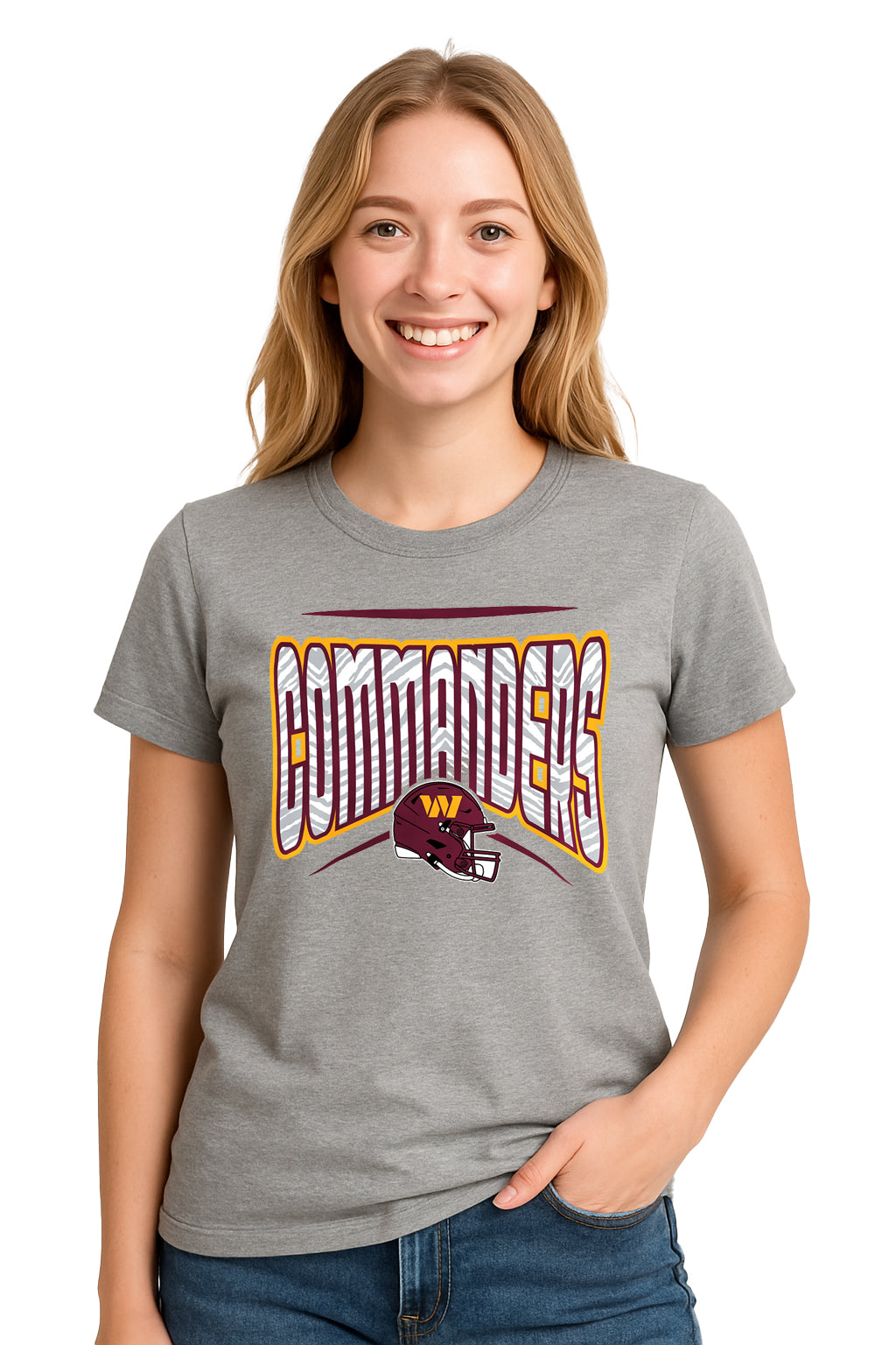 Zubaz NFL Women's Quarterback Heather Gray Color Short Sleeve T-Shirt, Washington Commanders