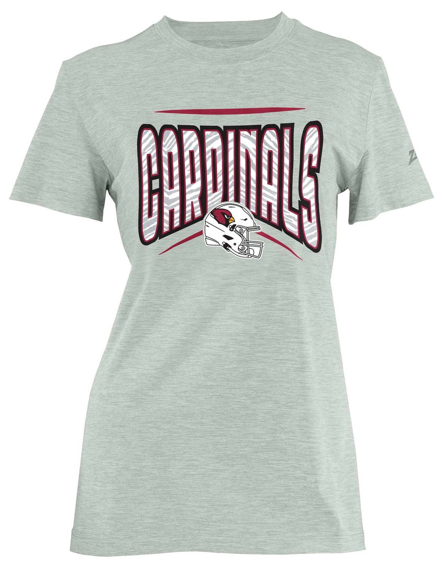 Zubaz NFL Women's Quarterback Heather Gray Color Short Sleeve T-Shirt, Arizona Cardinals