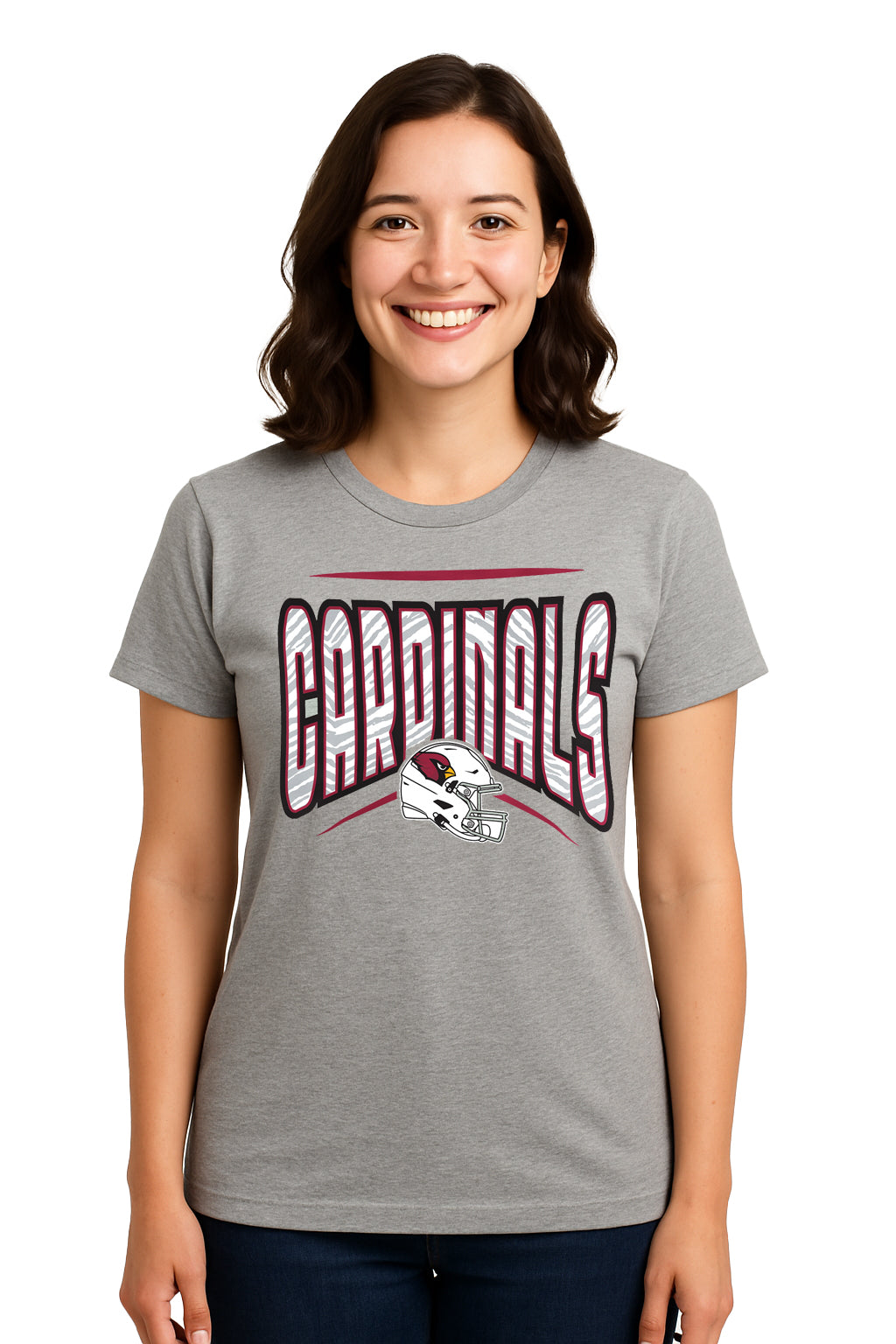Zubaz NFL Women's Quarterback Heather Gray Color Short Sleeve T-Shirt, Arizona Cardinals
