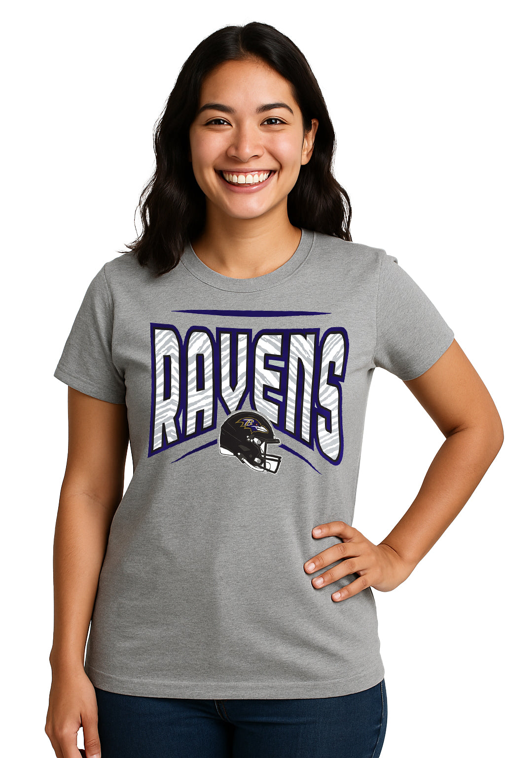 Zubaz NFL Women's Quarterback Heather Gray Color Short Sleeve T-Shirt, Baltimore Ravens
