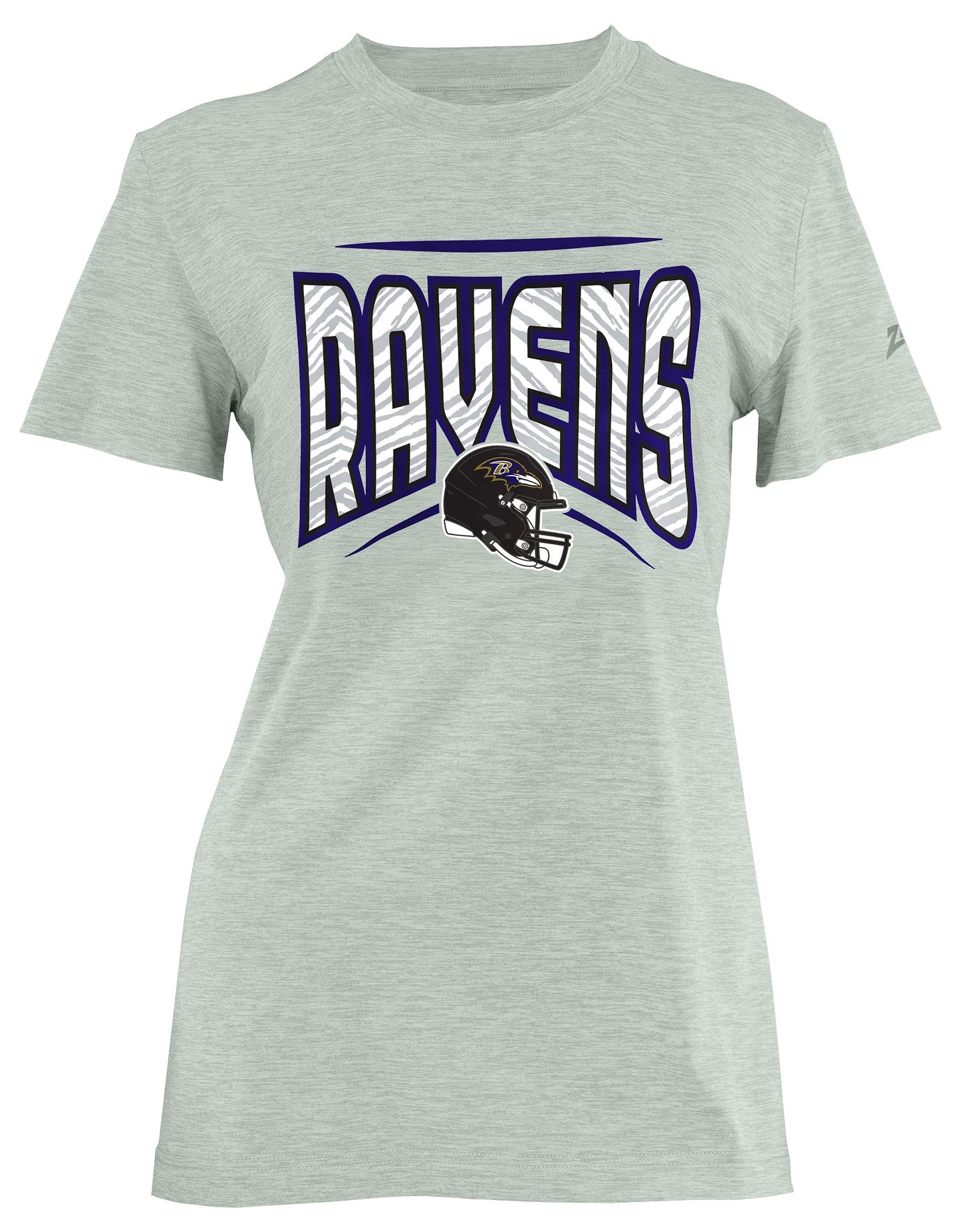 Zubaz NFL Women's Quarterback Heather Gray Color Short Sleeve T-Shirt, Baltimore Ravens