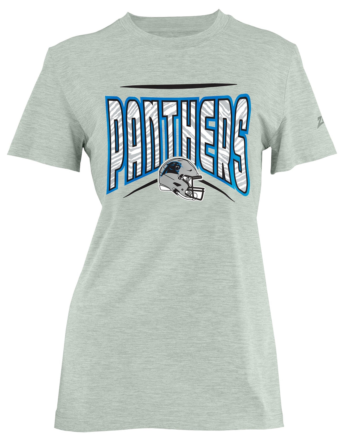 Zubaz NFL Women's Quarterback Heather Gray Color Short Sleeve T-Shirt, Carolina Panthers