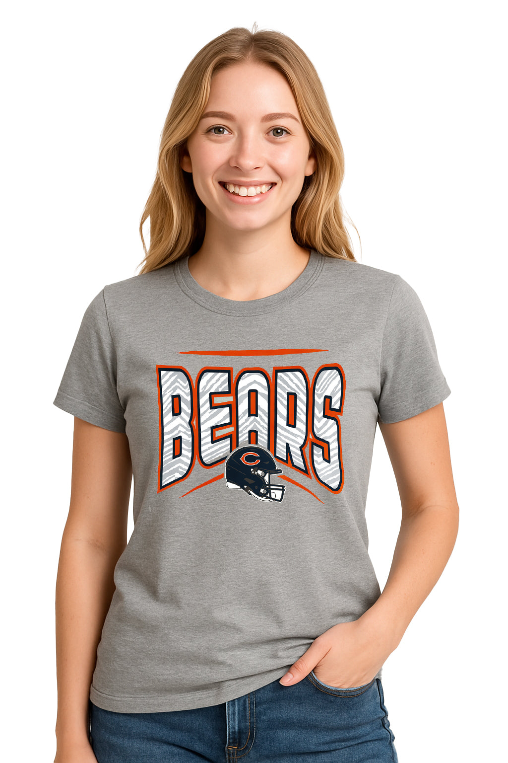 Zubaz NFL Women's Quarterback Heather Gray Color Short Sleeve T-Shirt, Chicago Bears
