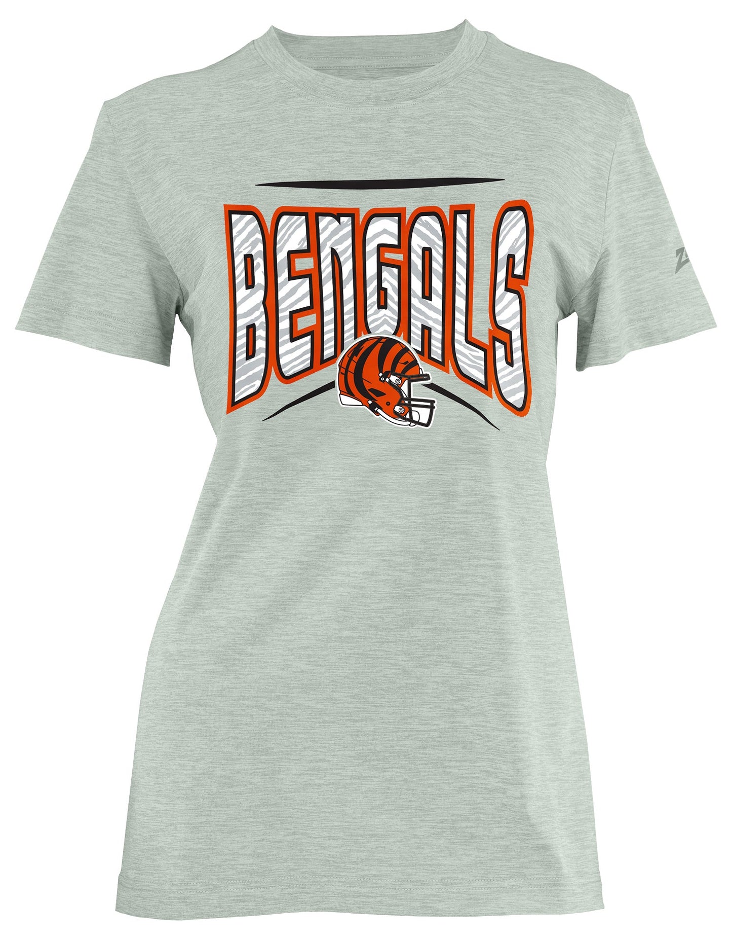 Zubaz NFL Women's Quarterback Heather Gray Color Short Sleeve T-Shirt, Cincinnati Bengals