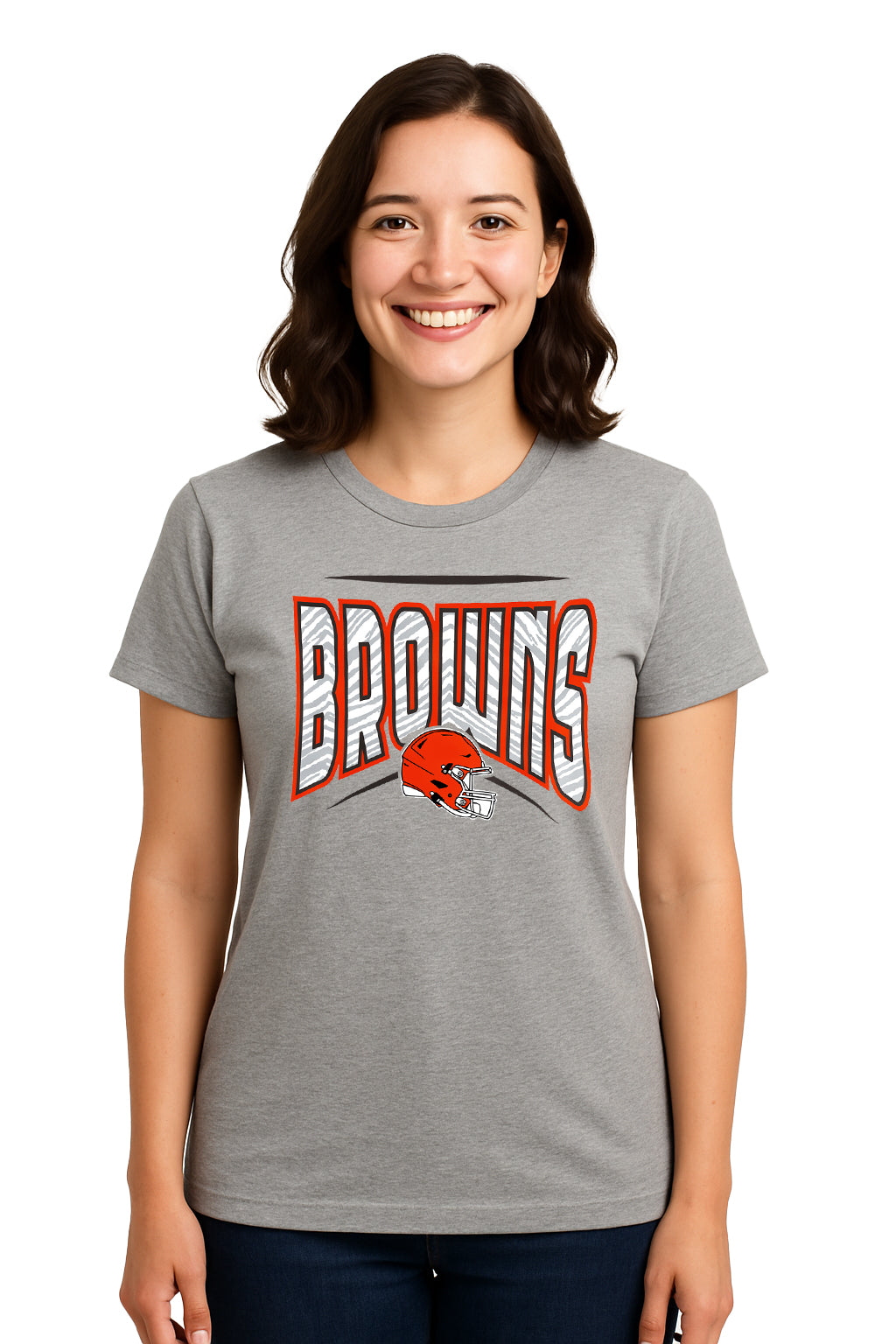 Zubaz NFL Women's Quarterback Heather Gray Color Short Sleeve T-Shirt, Cleveland Browns