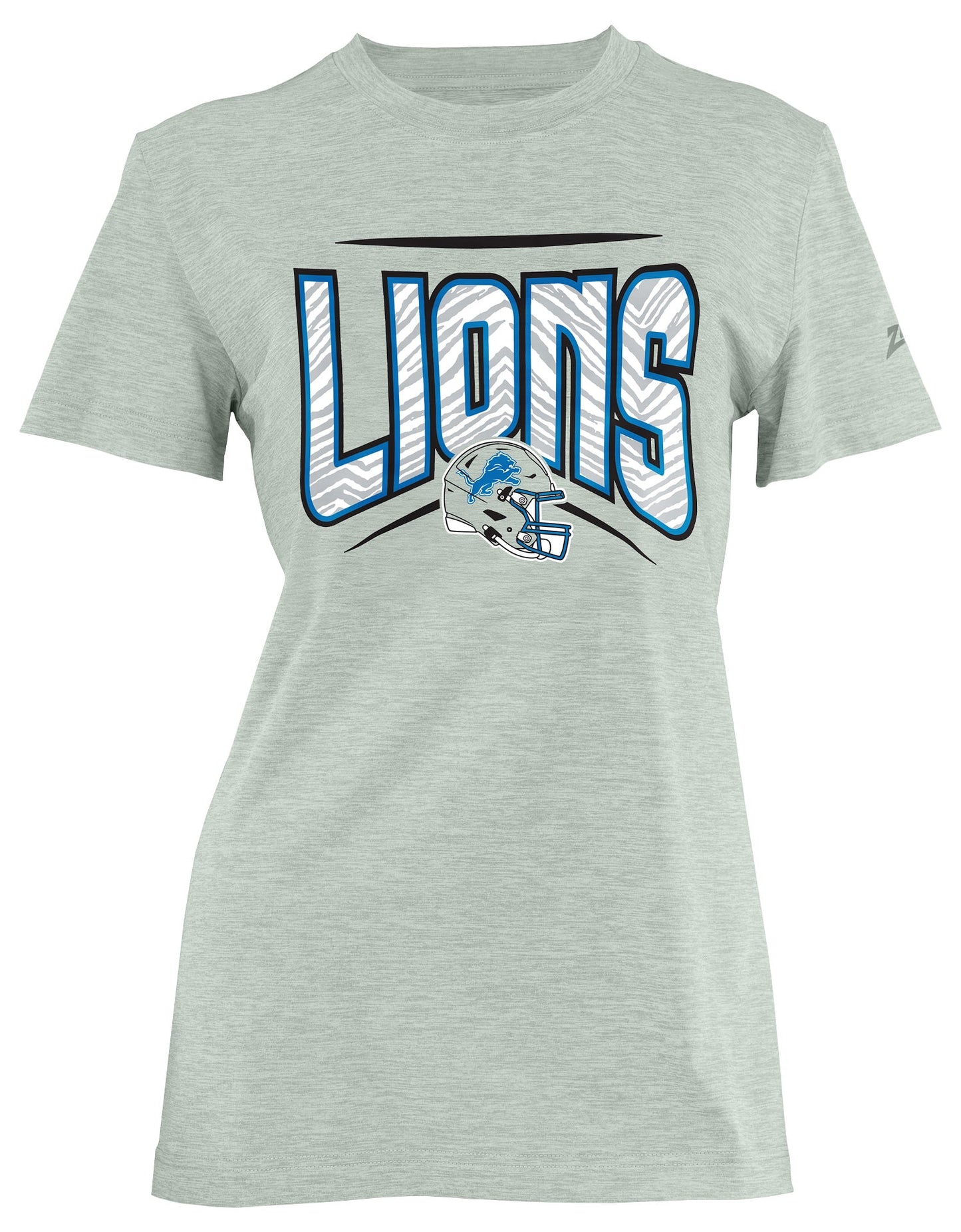 Zubaz NFL Women's Quarterback Heather Gray Color Short Sleeve T-Shirt, Detroit Lions