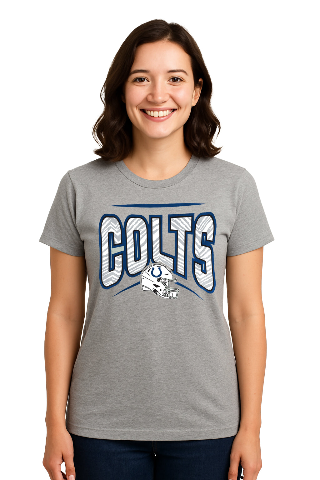Zubaz NFL Women's Quarterback Heather Gray Color Short Sleeve T-Shirt, Indianapolis Colts