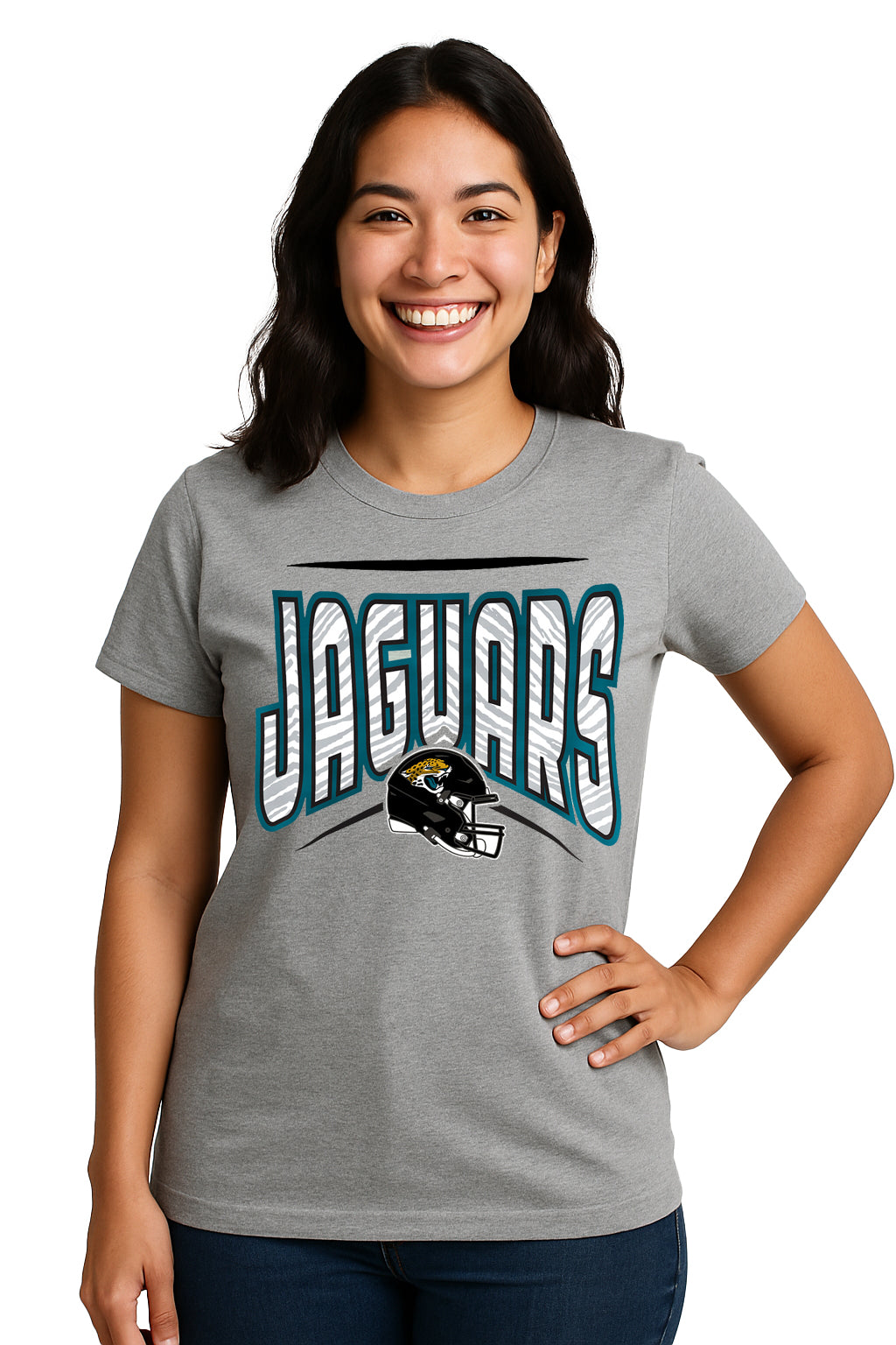 Zubaz NFL Women's Quarterback Heather Gray Color Short Sleeve T-Shirt, Jacksonville Jaguars