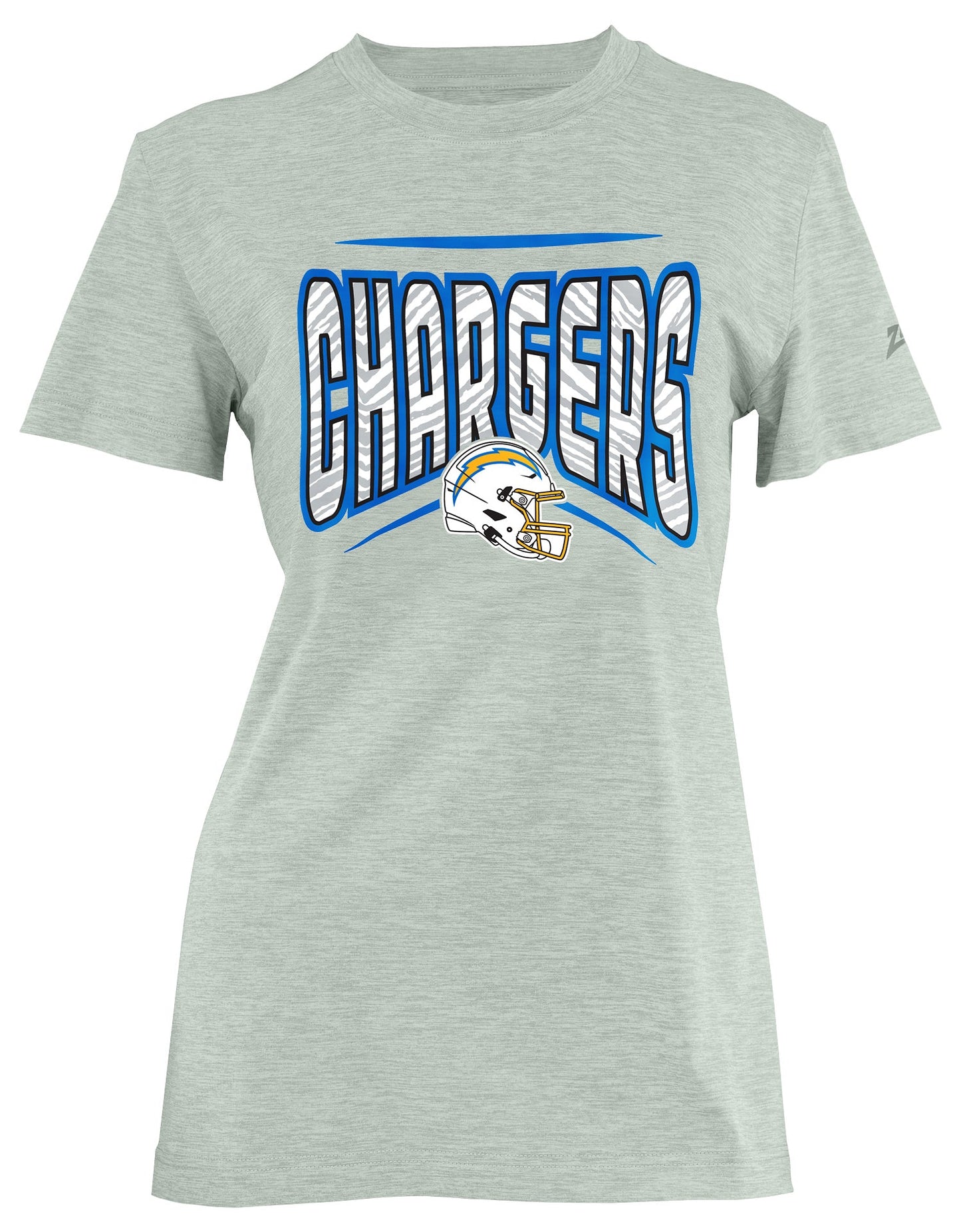 Zubaz NFL Women's Quarterback Heather Gray Color Short Sleeve T-Shirt, Los Angeles Chargers