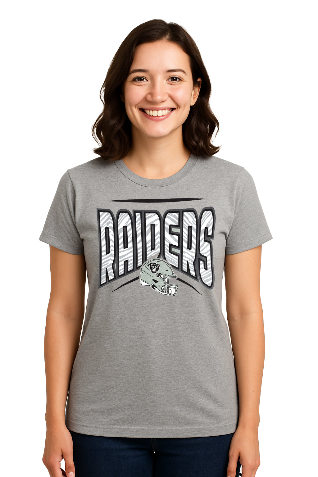 Zubaz NFL Women's Quarterback Heather Gray Color Short Sleeve T-Shirt, Las Vegas Raiders