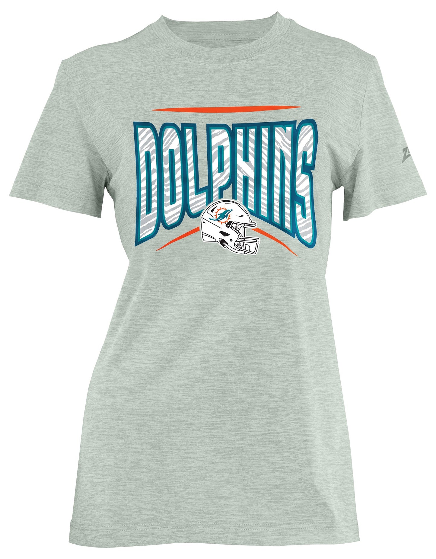 Zubaz NFL Women's Quarterback Heather Gray Color Short Sleeve T-Shirt, Miami Dolphins