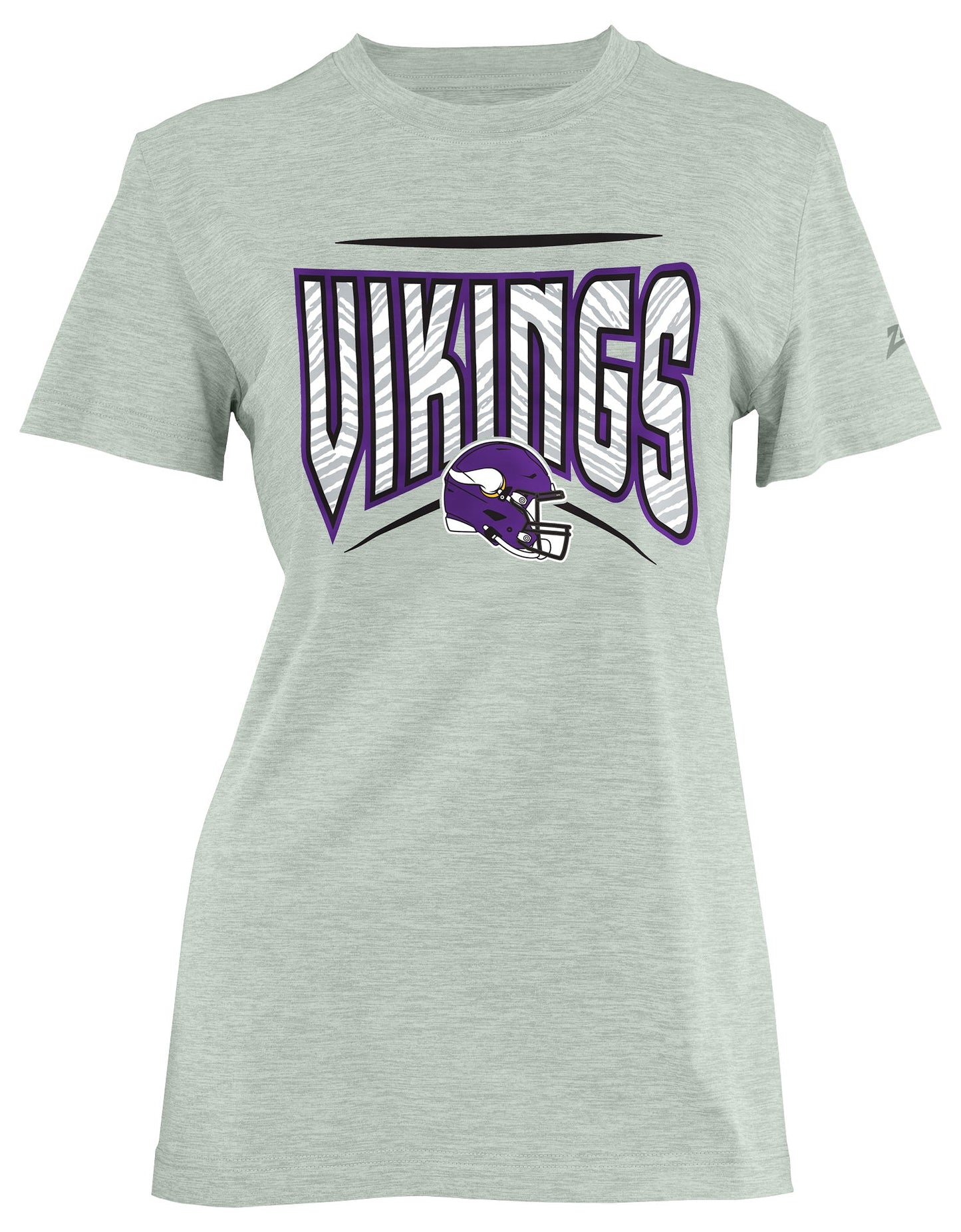 Zubaz NFL Women's Quarterback Heather Gray Color Short Sleeve T-Shirt, Minnesota Vikings