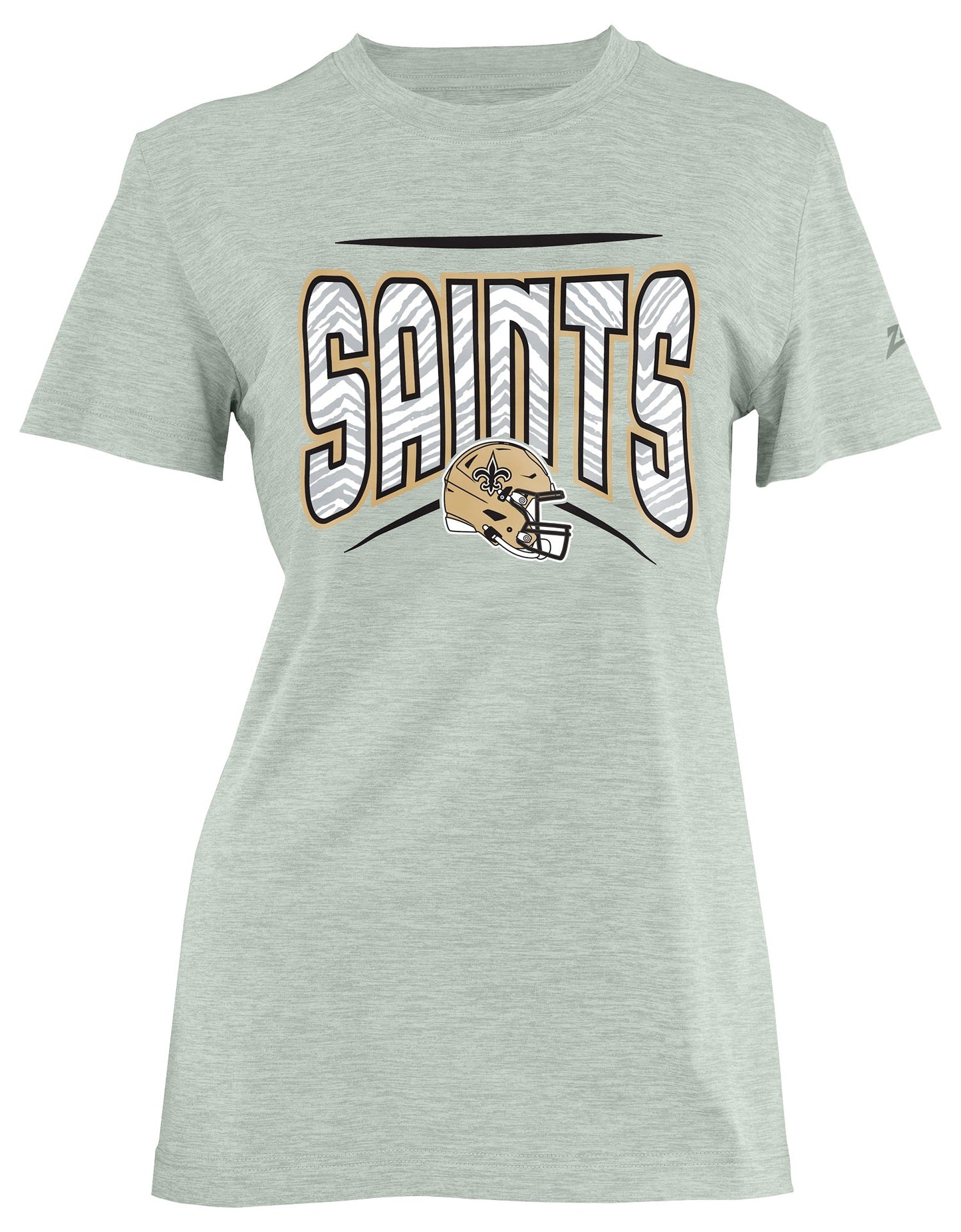 Zubaz NFL Women's Quarterback Heather Gray Color Short Sleeve T-Shirt, New Orleans Saints